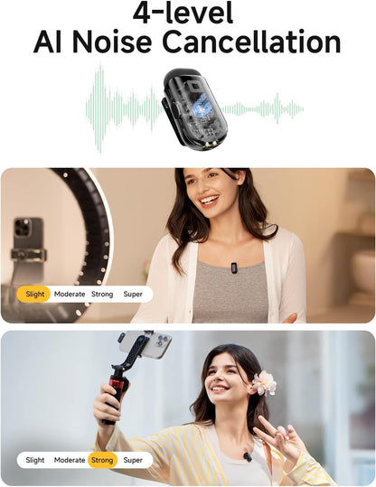 Wireless Microphone for Iphone 17/16/15 & Android, USB-C Wireless Mini Mic with Pro Sound, Noise Cancellation, AI Voice Changer, 30H Battery for Video Recording Vlog Tiktok Youtube,Wave T1 Mini