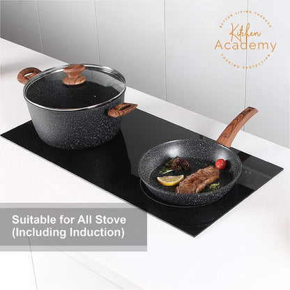 Induction Hob Pans Set - 12 Pieces Black Granite Kitchen Cookware Set，Pots and Pans Set Non Stick