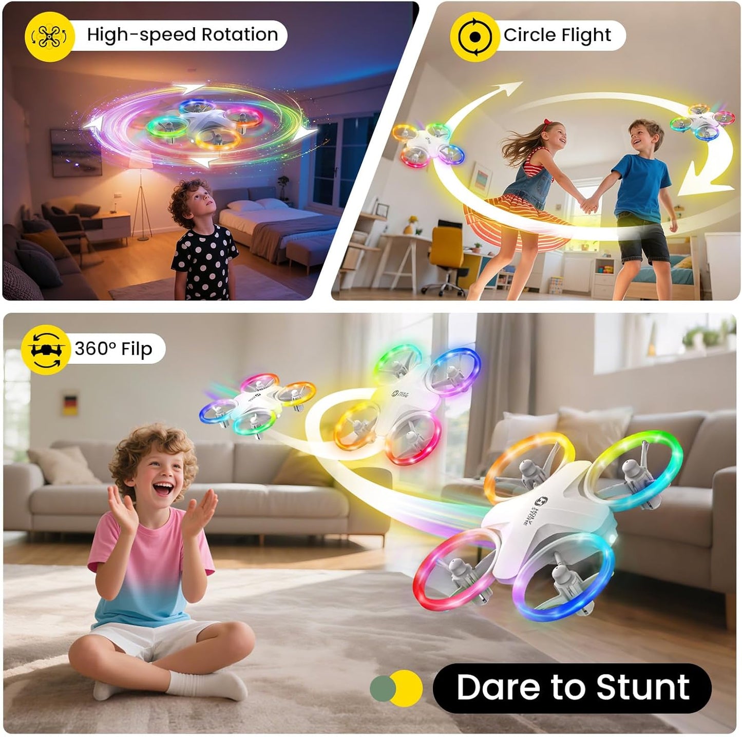 HS180 Kids Mini Drone with LED Lights for 6-12 Year Old Boys Girls, Small RC Quadcopter with 3 Batteries 21 Mins Flight, 360° Flips, Easy to Fly, Birthday Gift for Kids