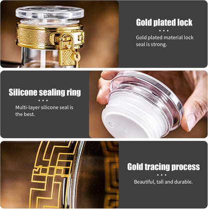 Glass Barrel Dispenser with Tap, Whiskey Decanter Set 5L Whiskey Barrel Whiskey Decanter Drink Dispenser for Wine for Scotch Bourbon Vodka Rum and Liquor Party Drink (A)