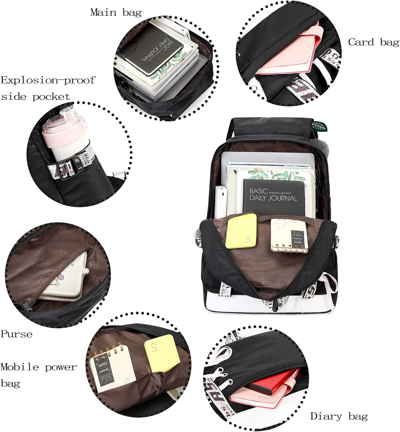 Girls Backpack School Bags for Girls Nylon Waterproof College Rucksack Fashion Casual Daypack Women Bookbag Boys Schoolbag Teenagers Durable Unisex Student Backpacks
