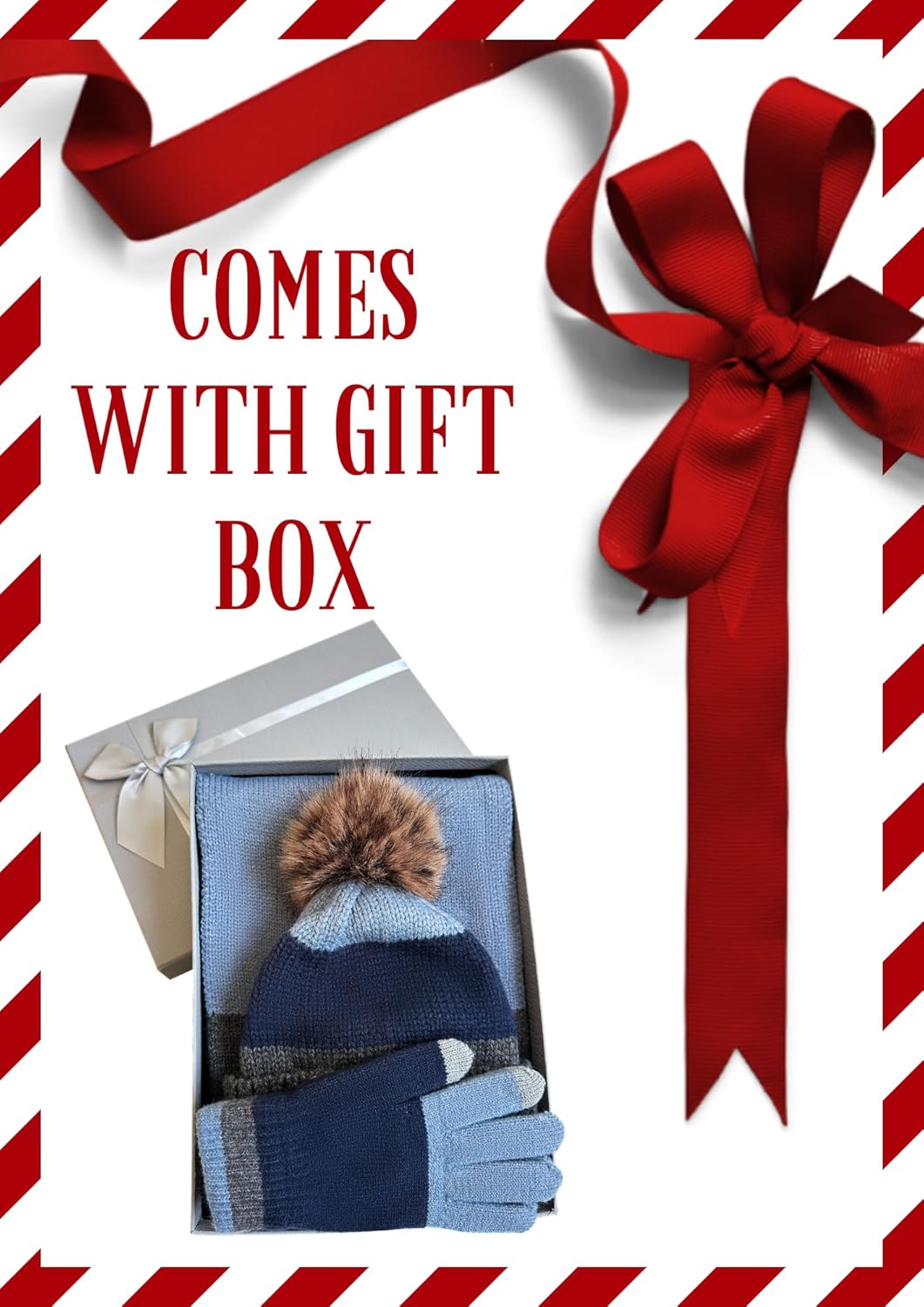 : Kids Hat Scarf Gloves Set, with GIFT BOX, Winter Gift Set for Girls and Boys, Warm Thermal Knit Beanie Cap, Soft Fleece Lining, Children'S Winter Set