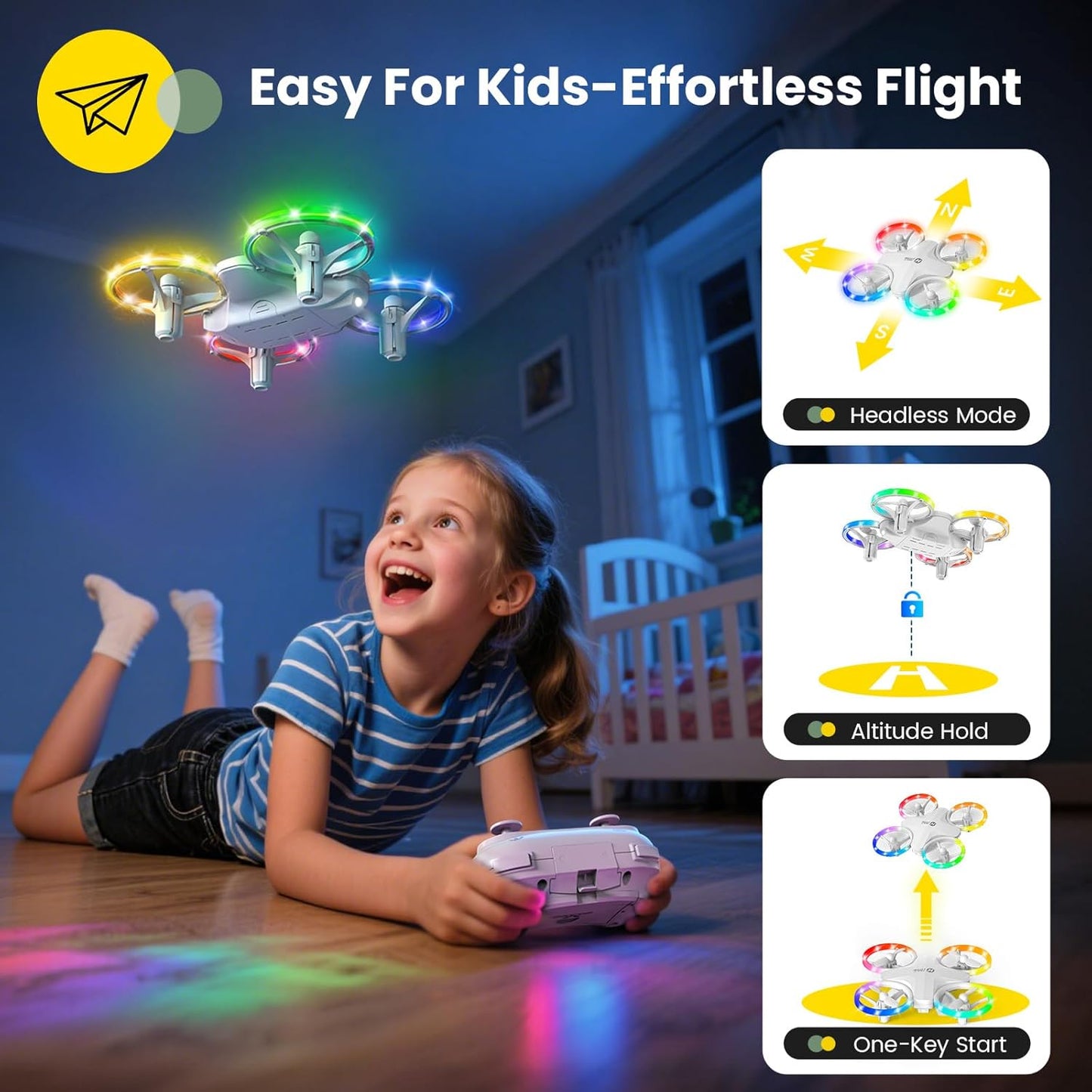HS180 Kids Mini Drone with LED Lights for 6-12 Year Old Boys Girls, Small RC Quadcopter with 3 Batteries 21 Mins Flight, 360° Flips, Easy to Fly, Birthday Gift for Kids