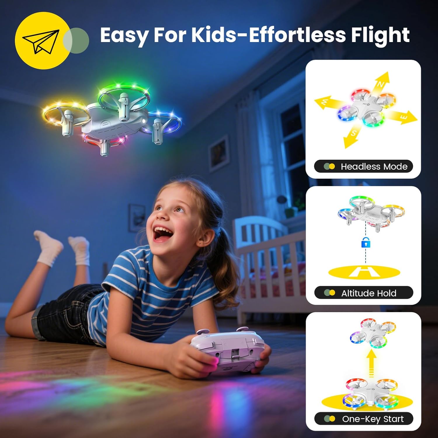 HS180 Kids Mini Drone with LED Lights for 6-12 Year Old Boys Girls, Small RC Quadcopter with 3 Batteries 21 Mins Flight, 360° Flips, Easy to Fly, Birthday Gift for Kids