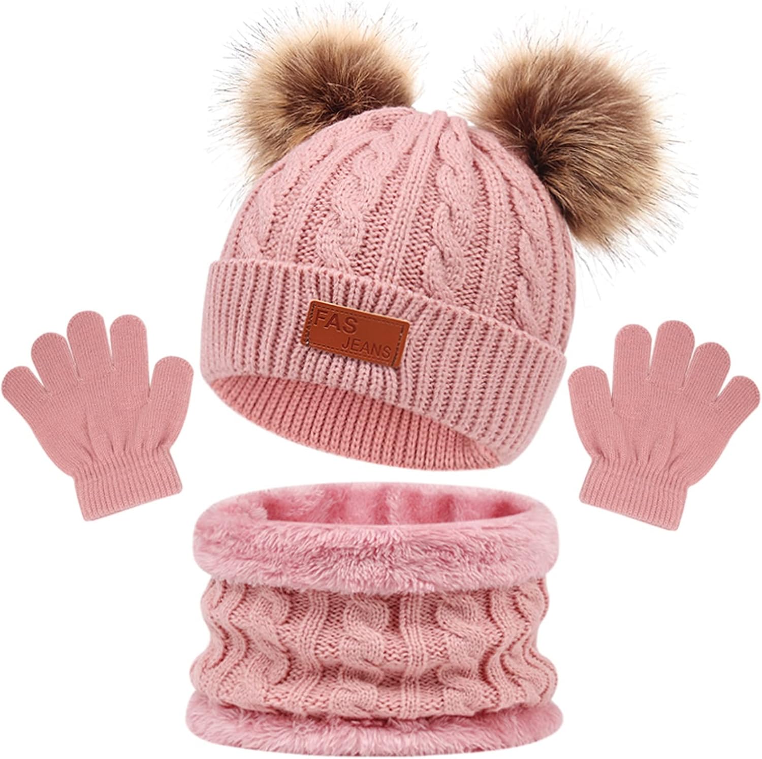 Kids Winter Beanie Hat Scarf Gloves Set 3 In1, 3Pcs Knit Warm Toddler Winter Cap Gloves Neck Warmer for Boys Girls 1-6 Year, Winter Accessories Sets for Children Outdoor Sports
