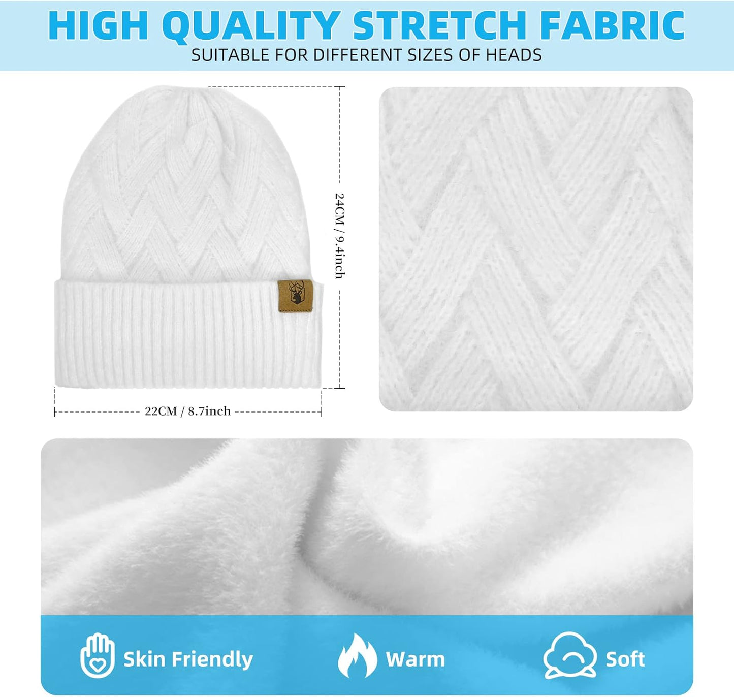 Womens Hat Scarf and Touch Screen Gloves Set Ladies Women Winter Scarf Warm Fleece Lined Beanie Skull Caps for Men Women