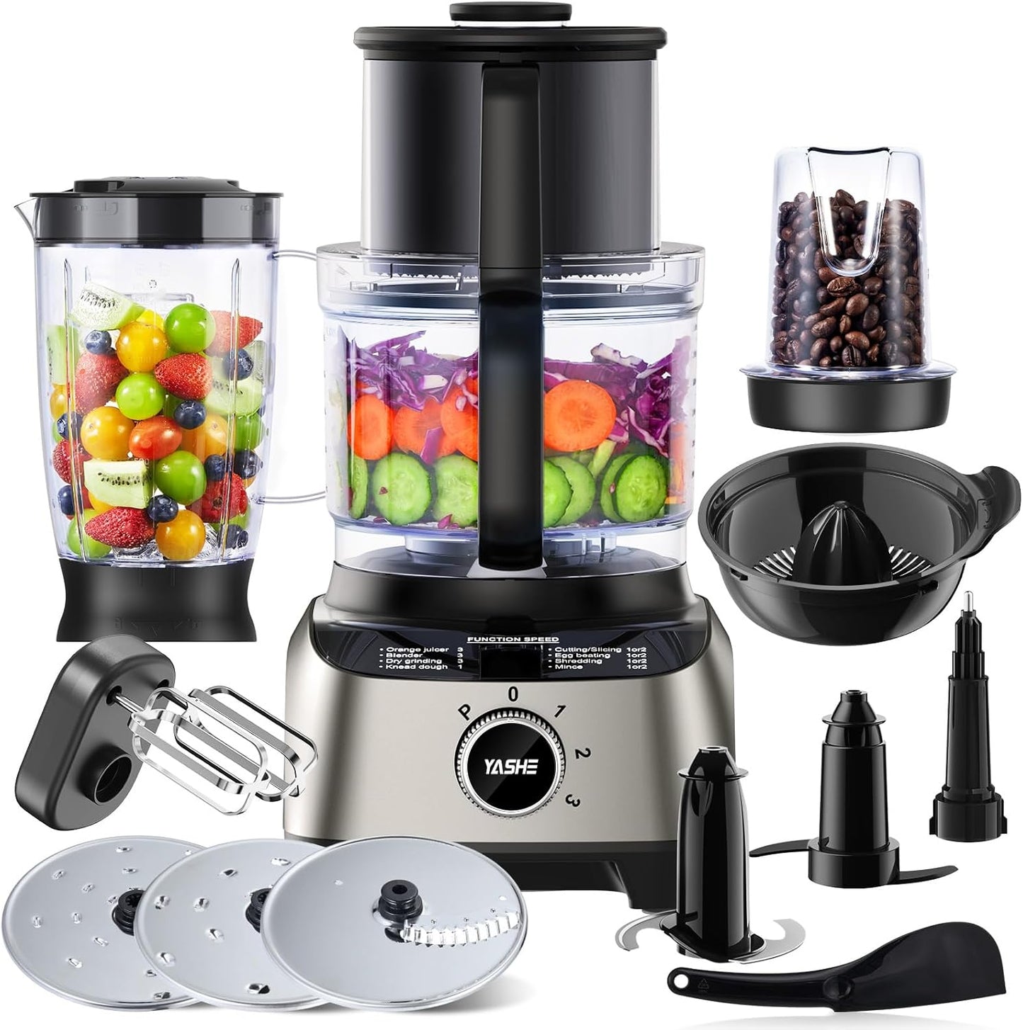 1300W Food Processor, 11-In-1 Multifunctional Kitchen Machine with 2.5L Bowl & 1.5L Blender, Mixer, Grinder, Juicer, Dough Kneader, Chopper, Slicer & Shredder for Family Use