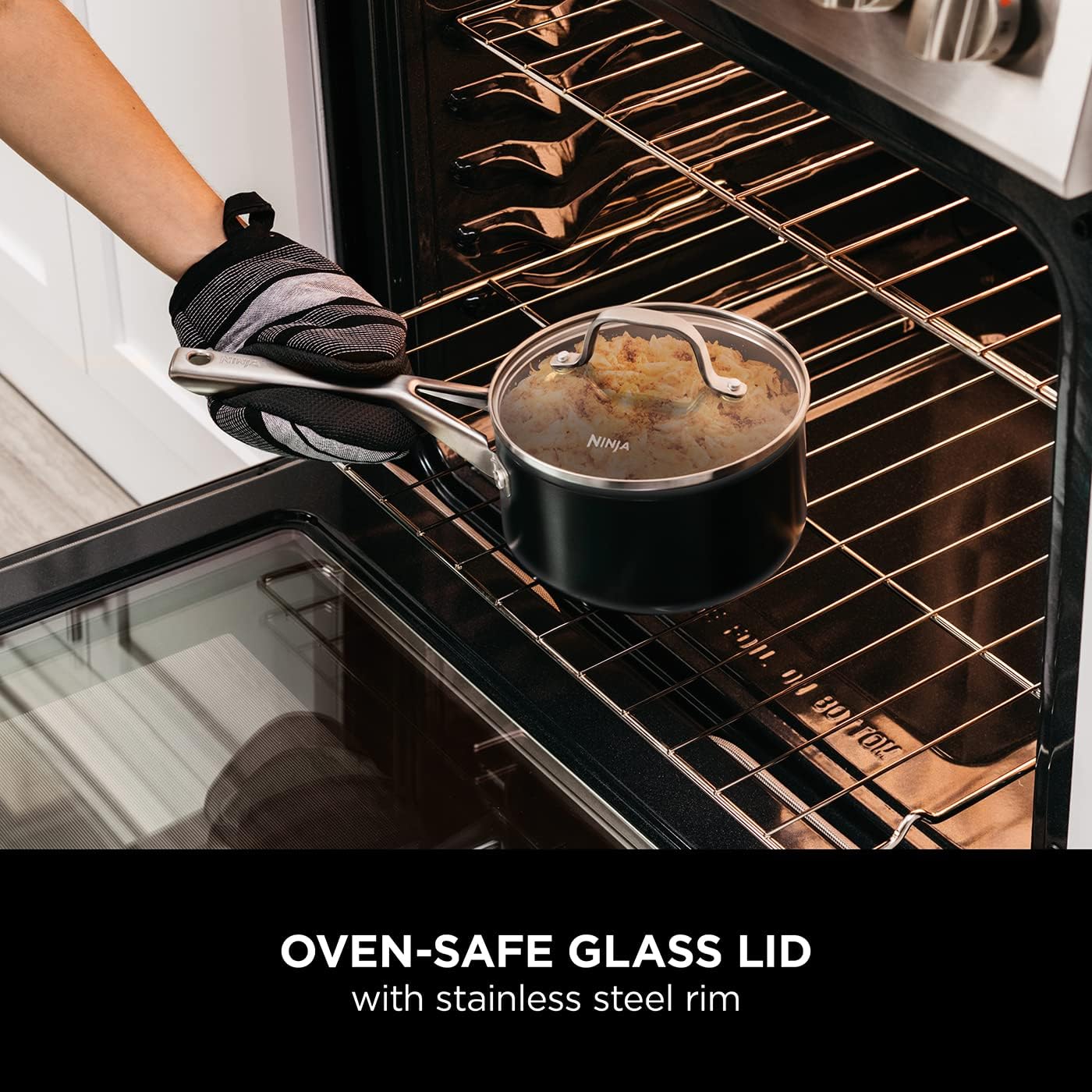 Ninja ZEROSTICK Essentials Cookware 3-Piece Saucepan Set with Glass Lids, Non-Stick, Long Lasting, Forged Aluminium Pan Set, Induction Compatible, Oven Safe to 260°C, Black C13000UK