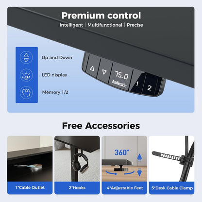 Height Adjustable Desk with Two Drawers, 120 X 60 Cm Electric Computer Desks with Memory Function, Sit Stand Desk, Black