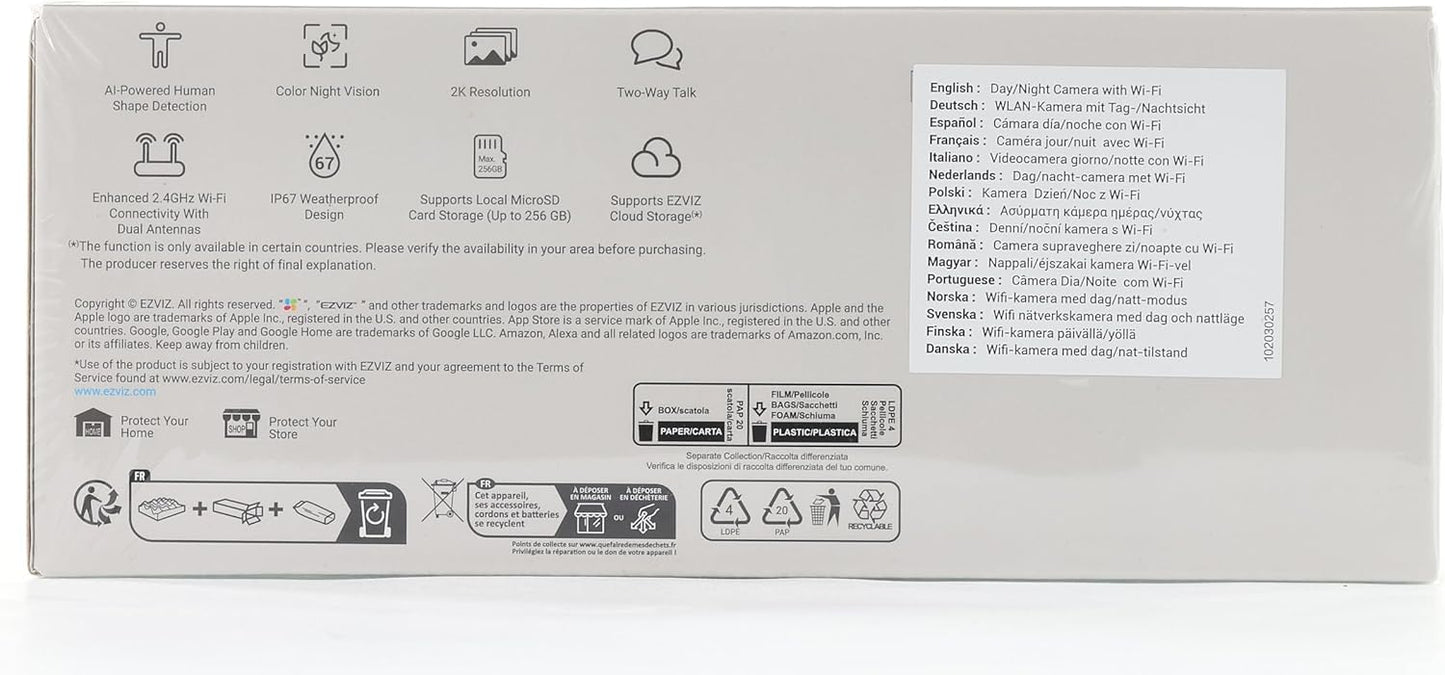 2K Outdoor Security Camera CCTV Wi-Fi Camera, 30M Colour Night Vision, AI Human Motion Detection, Two-Way Audio, Strobe & Siren Alert, IP67 Waterproof, 256GB SD Card/Cloud Storage (Outpro)