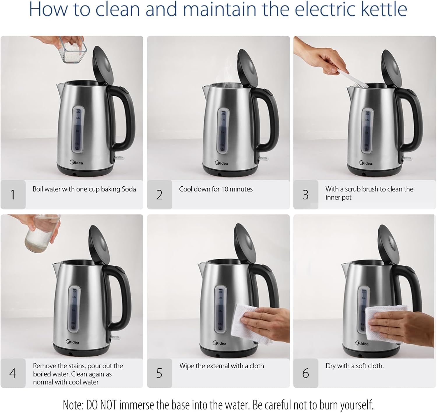 Midea Electric Kettle 3000W Fast Boil 1.7L Stainless Steel Kettle LED Indicator,Spring Lid,Removable Filter,Insulated Handle, Water Level Indicator, Dry Burn Protection,Bpa-Free