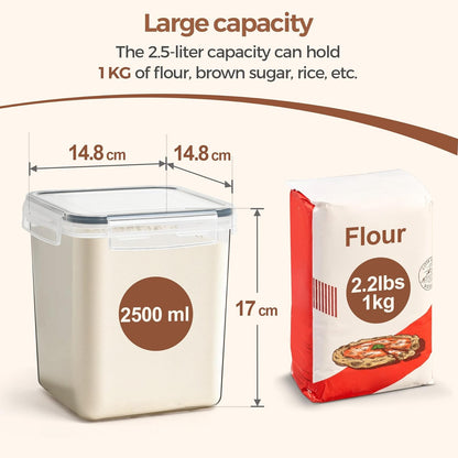 ComSaf  Storage Containers 2.5L Set of 3, Plastic Airtight Food Storage Containers with Lids, Large Clip-Lock Kitchen Storage Containers for Cereal, Rice, Pasta, Dry Food, Bpa-Free Pantry Storage