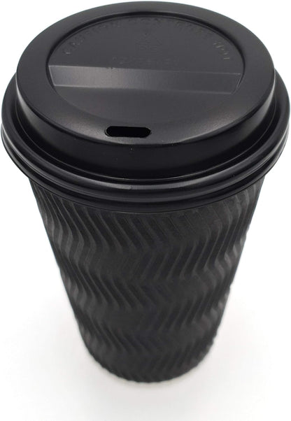 Zuvo 50 Pack Takeaway Coffee Cups with Lids | Disposable Insulated Triple Wall Ripple Kraft Paper Coffee Cups for Takeaway Coffee, Tea or Hot Liquids | Pack of 50 (16 Oz.)