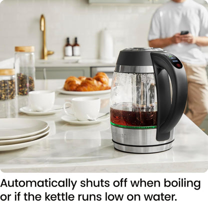 Chefman  Kettle for Boiling Water, 1.8L 1500W, Hot Water in 3 Minutes, LED Lights, Auto Shut-Off, Boiling and Drying Protection, Glass Electric Kettle (Temperature Control)