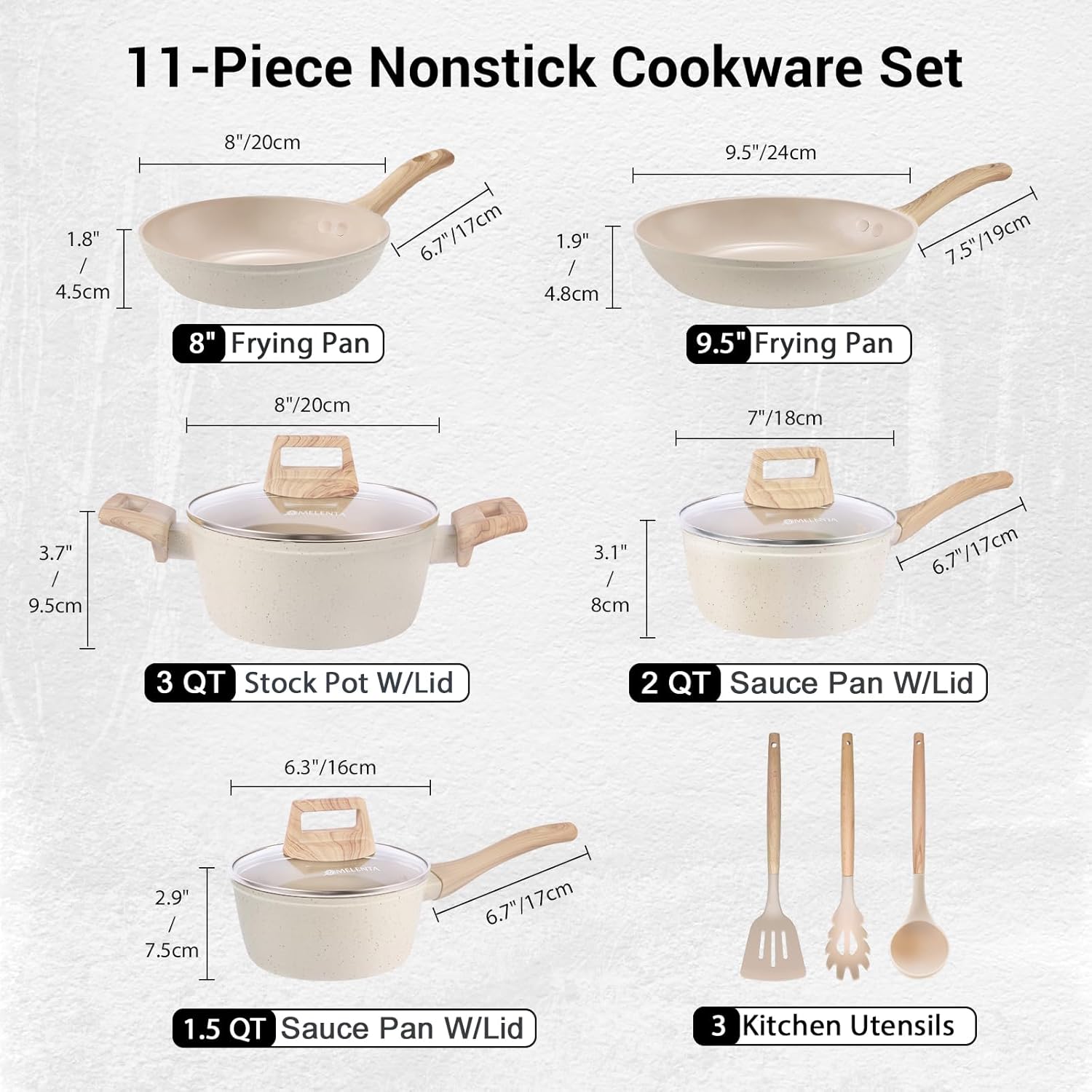 Pots and Pans Set Non Stick, 11 Piece Die-Cast Induction Hob Pan Set, Ceramic Cookware Set Nonstick Cooking Sets with Frying Pans, Saucepan Set, 100% PFOA Free, Cream