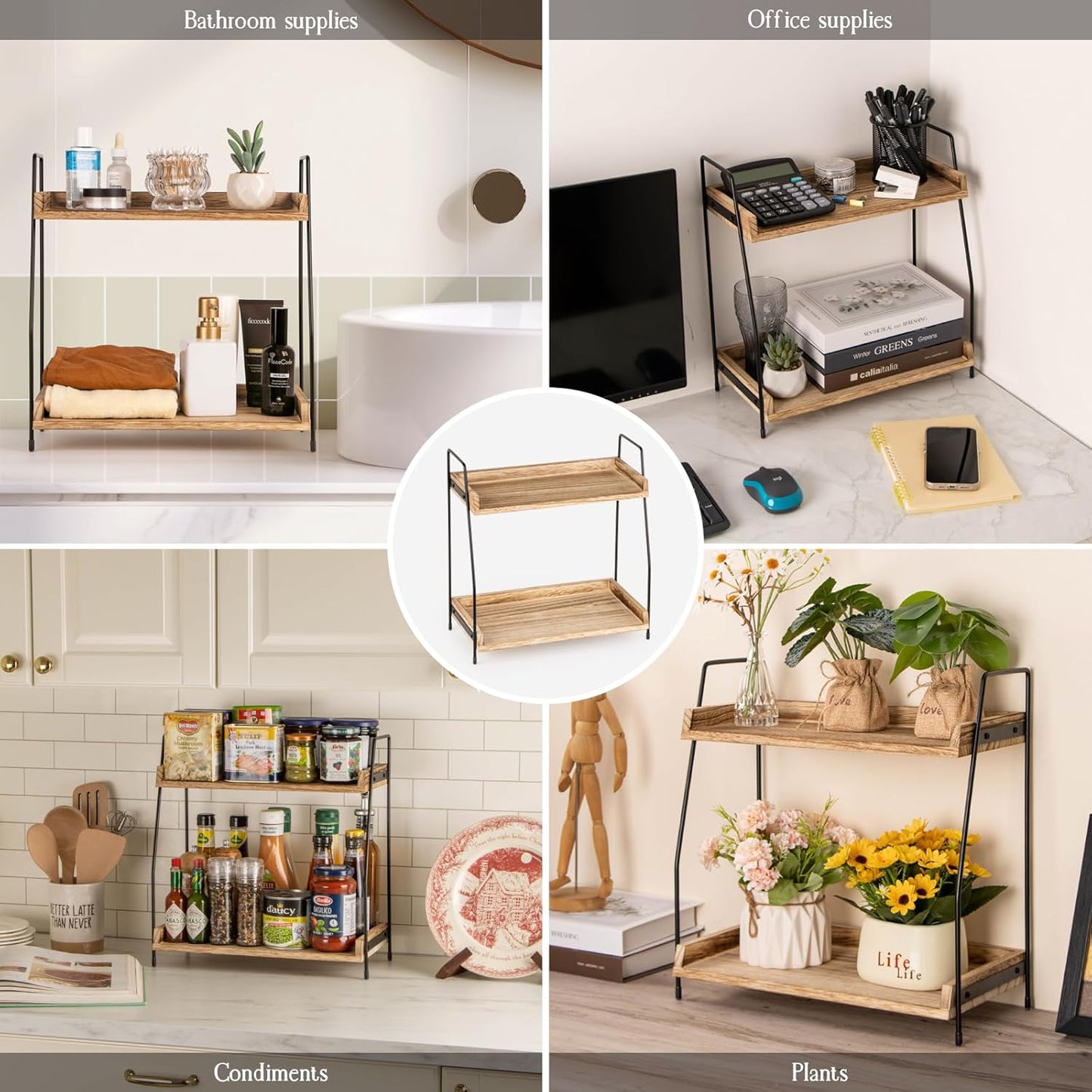Coffee Station Organizer for Countertop, 2 Tier Coffee Bar Accessories and Organizer, Wooden Kitchen Storage & Organisation, Countertop Organiser for Kitchen, Home, Office - Brown