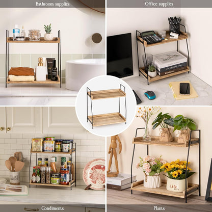 Coffee Station Organizer for Countertop, 2 Tier Coffee Bar Accessories and Organizer, Wooden Kitchen Storage & Organisation, Countertop Organiser for Kitchen, Home, Office - Brown