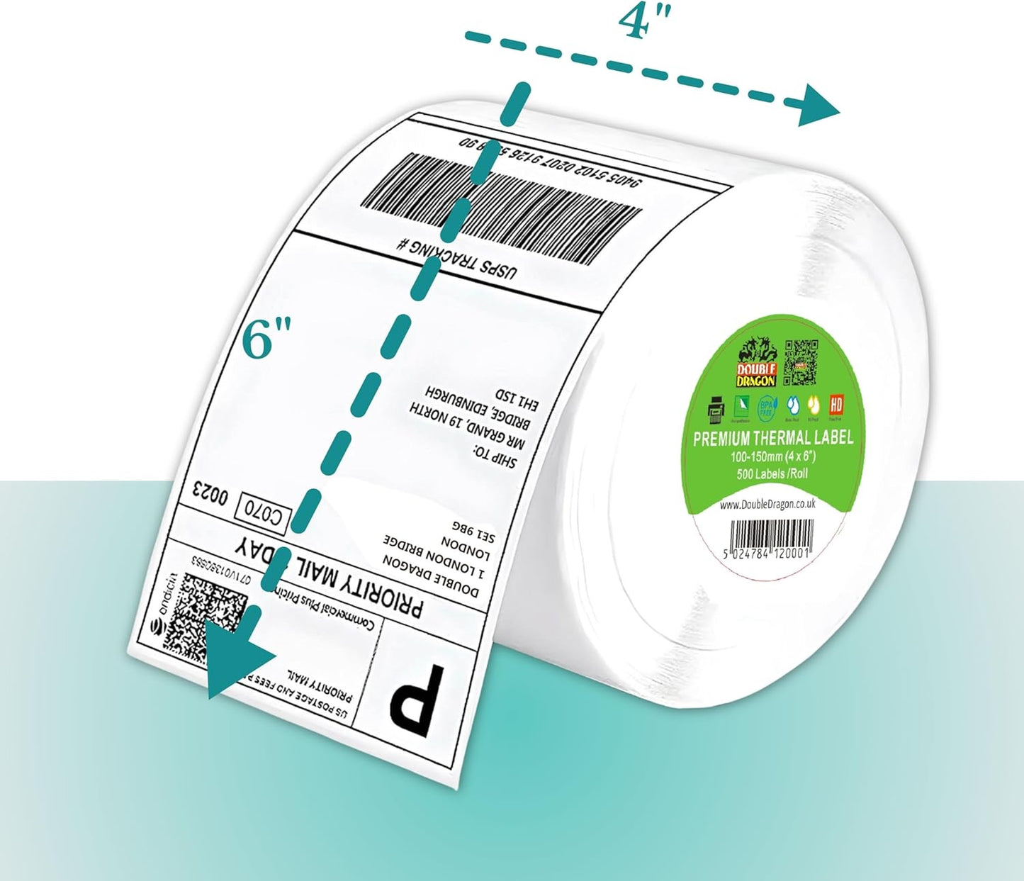 100 X 150 Mm (4" X 6") Premium Coated Self-Adhesive Direct Thermal Label for Zebra, MUNBYN Printers [1 Roll - 500 Label]