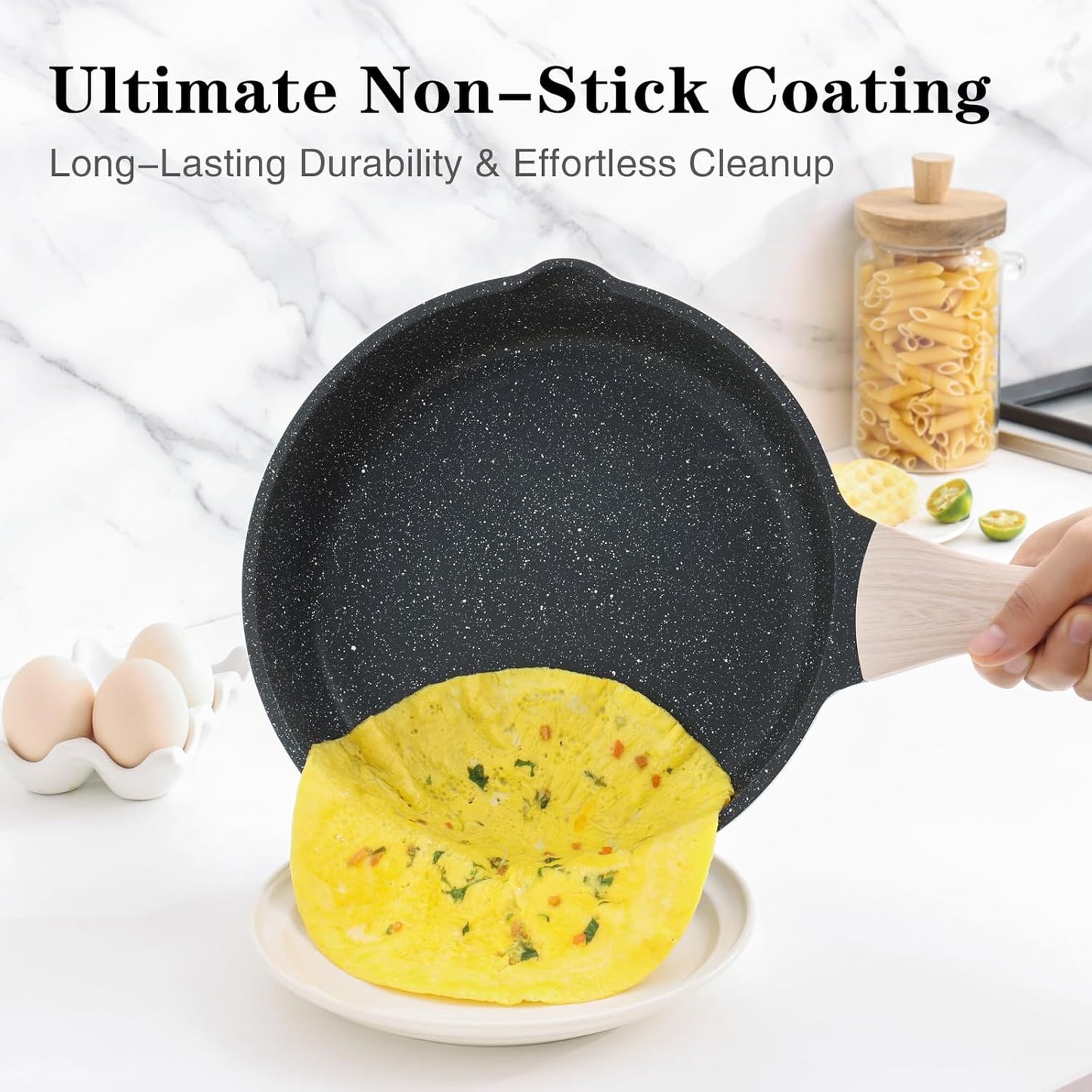 Kordisen Stick Frying Pans Skillet, 28 Cm Granite Frying Pans Nonstick for Cooking, Healthy Induction Cookware, Heat Resistant Handle, PFOA Free