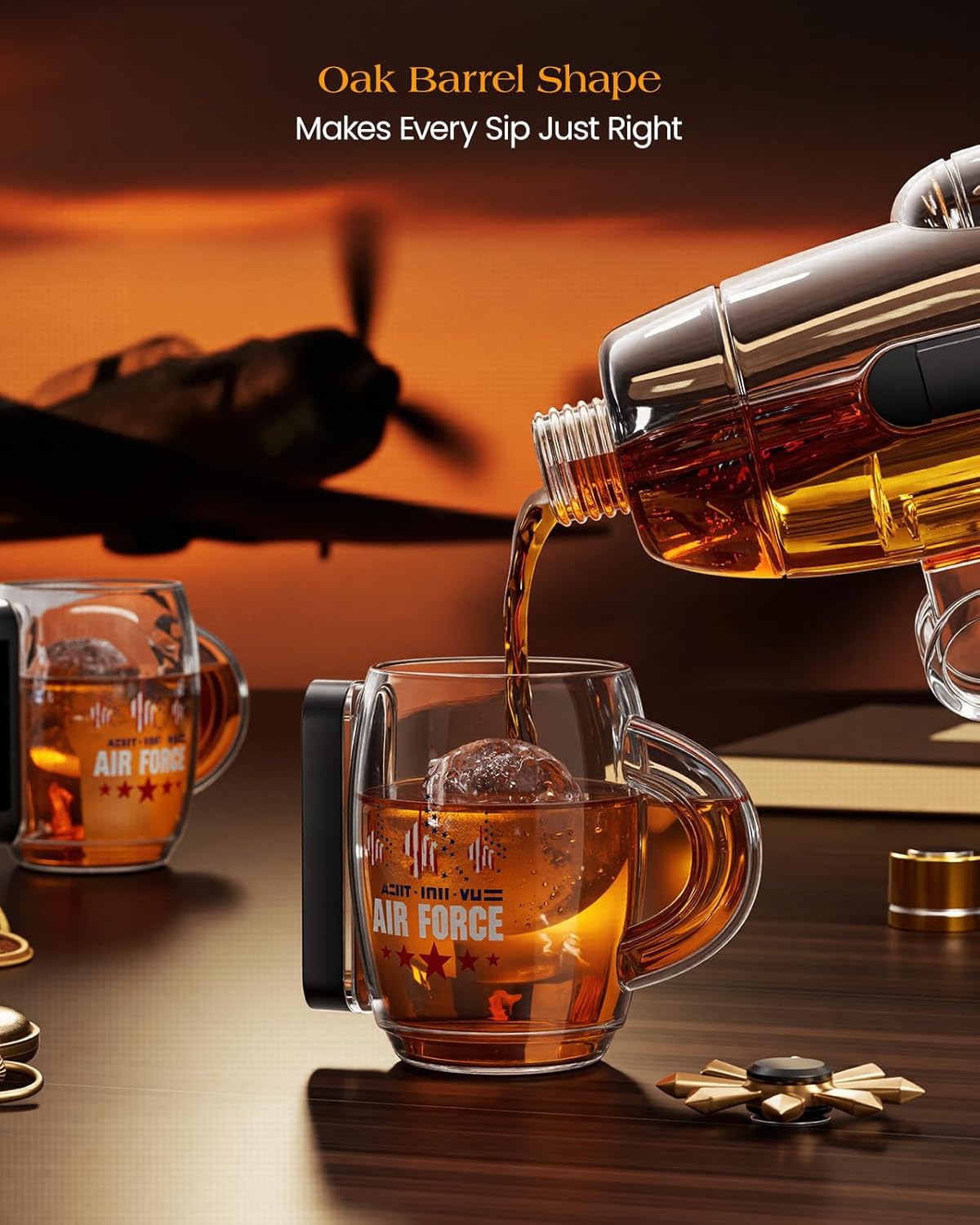 Birthday Gifts for Men Dad,  Fighter Aircraft Whiskey Decanter Set with Whiskey Glasses, Cool Anniversary Fathers Gift Ideas for Him Husband Brother, Funny Military Present, Bar Drinking Party
