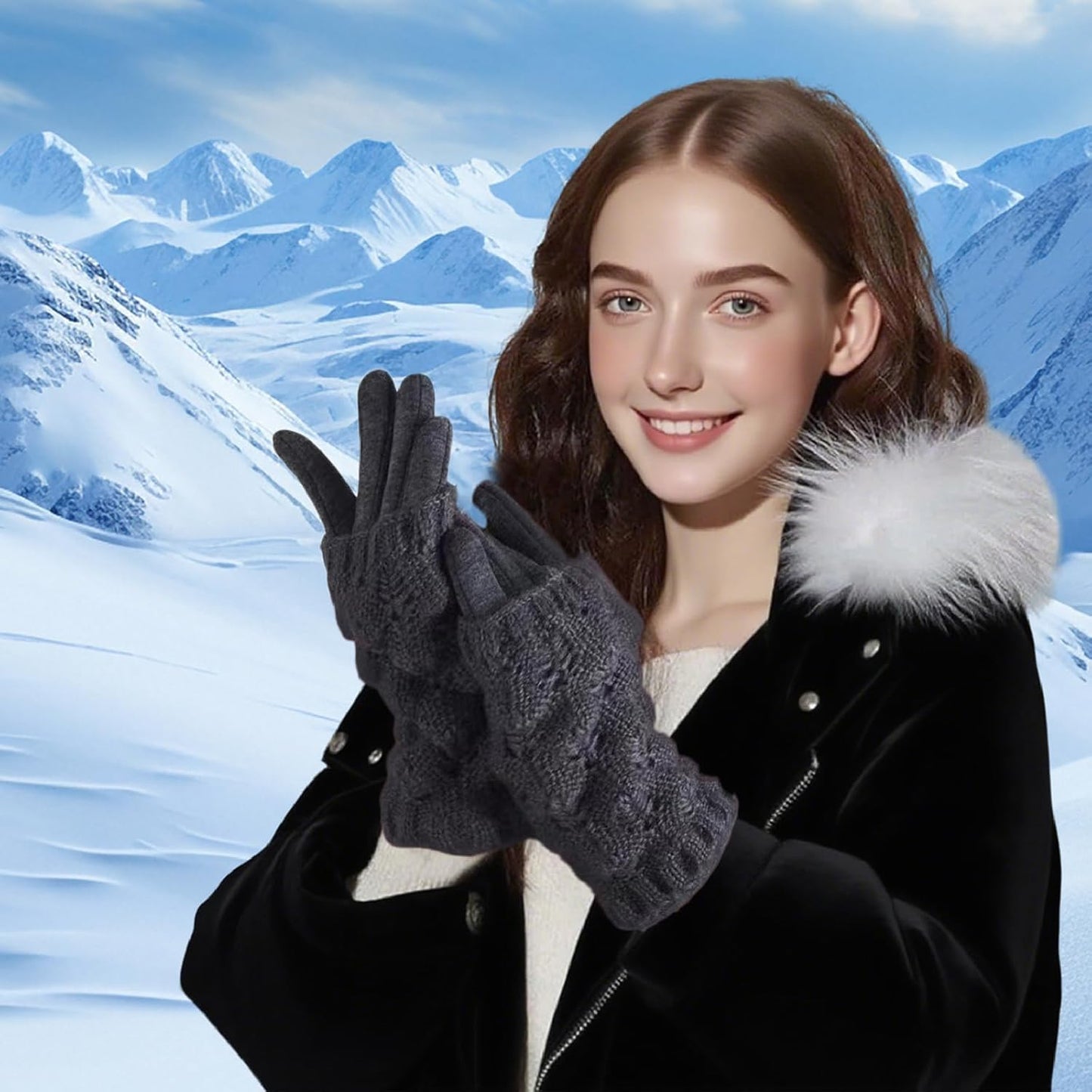 Winter Gloves for Women, Knitted Thermal Warm Touchscreen Windproof Gloves, Fleece Lined for Running Cycling Skiing Outdoor Sports