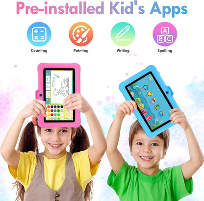 7 Inch Android Kids Tablet, 8 (3+5) GB RAM, 64GB ROM (TF 128GB), GMS Certified, Pre-Installed Apps, Educative, Parental Control, Wifi