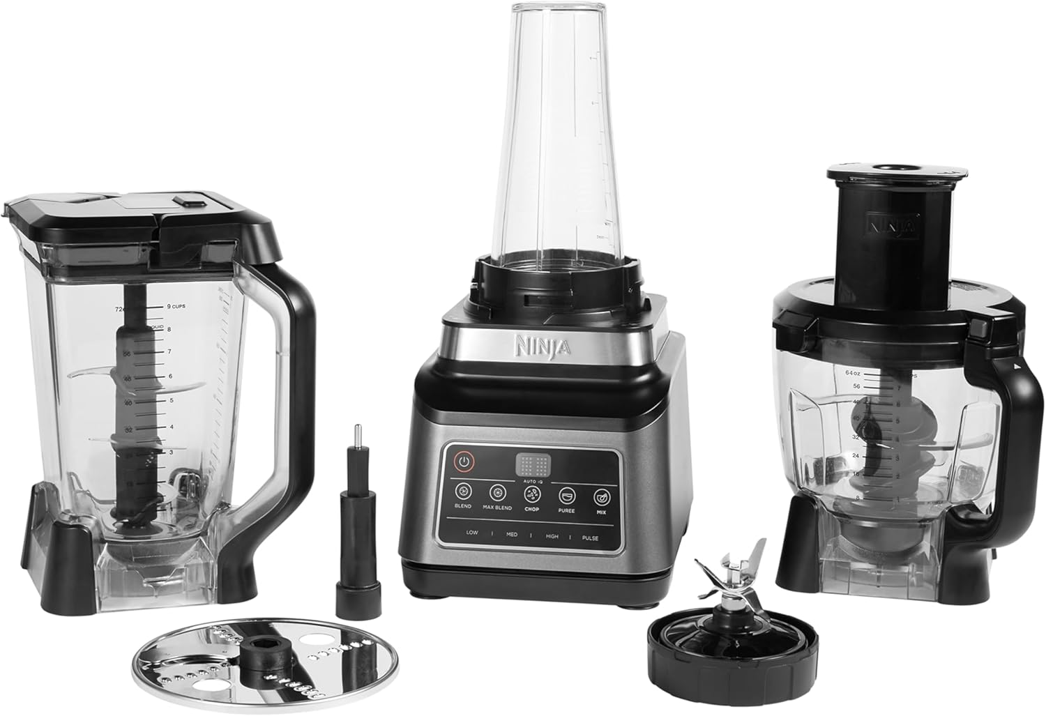 3-In-1 Food Processor & Blender with 5 Automatic Programs: Blend, Max Blend, Chop, Mix, Puree, 1.8L Bowl, 2.1L Jug, 700Ml Cup, 1200W, Dishwasher Safe Parts, Auto-Iq, Black BN800UK