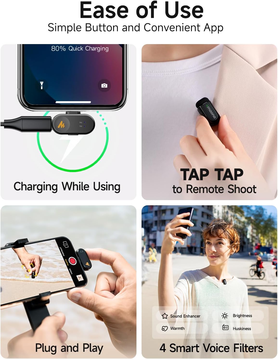 Wireless Microphone for Iphone 17/16/15 & Android, USB-C Wireless Mini Mic with Pro Sound, Noise Cancellation, AI Voice Changer, 30H Battery for Video Recording Vlog Tiktok Youtube,Wave T1 Mini