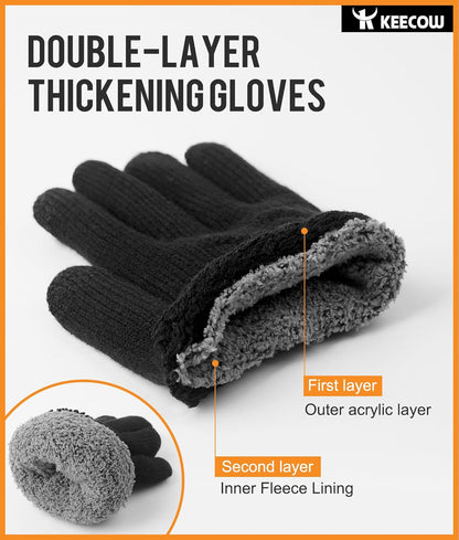 Mens Winter Gloves,Womens Thermal Warm Knit Touchscreen Gloves with Fleece Lining for Running Ski