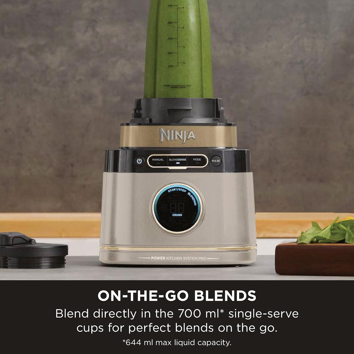 3-In-1 Detect Power Blender Processor Pro, Powerful 1200W Blender, Food Processor Bowl, Dough Blade, 2X Single Serve Cups, Jug, Make Pizza Dough, Blend, Chop & Mix, Stone Gold, TB401UKSTGD