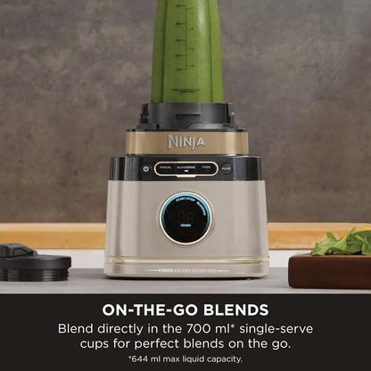 3-In-1 Detect Power Blender Processor Pro, Powerful 1200W Blender, Food Processor Bowl, Dough Blade, 2X Single Serve Cups, Jug, Make Pizza Dough, Blend, Chop & Mix, Stone Gold, TB401UKSTGD