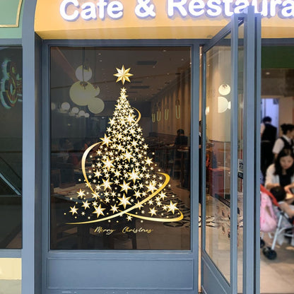 - 2 Pack Christmas Tree Stickers - Large Golden Christmas Tree - Wall, Window, Door Display - Window Stickers