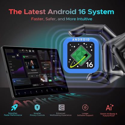 DOOGEE Pro 2025 Newest Android 16 Tablet 11 Inch, Gemini AI Android Tablets Octa-Core 32GB RAM 256GB ROM(TF 2TB), 8580Mah Battery, 3.5Mm Jack | Widevine L1 | 5G Wifi | 13MP+5MP | GPS | OTG, Black