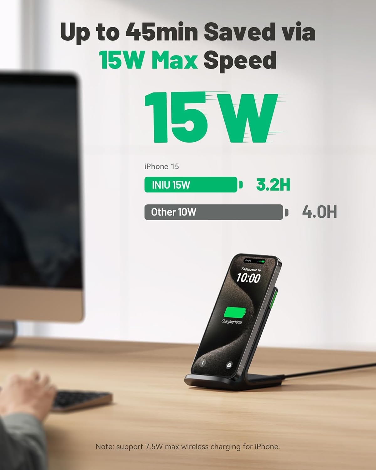 Wireless Charger Stand, 15W Qi Fast Charging Dock Phone Charger, Adaptive LED Wireless Charging Station for Iphone 17 16 15 14 13 12 11 9 8 XR, Samsung S23 S22 S21, LG V40 G8, Pixel 8 7 6 Etc.