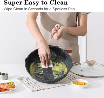 Kordisen Stick Frying Pans Skillet, 28 Cm Granite Frying Pans Nonstick for Cooking, Healthy Induction Cookware, Heat Resistant Handle, PFOA Free