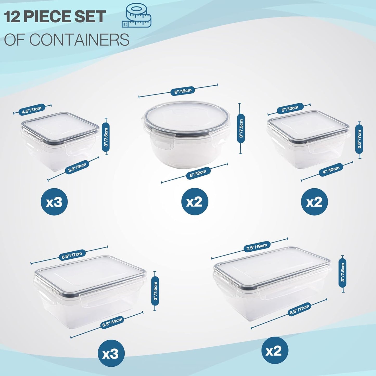 nuovva  Airtight Food Storage Containers Set – Plastic Food Containers with Lid – Leak Proof Pantry & Kitchen Containers – Meal Prep Sets with Lids – 24Pcs (12 Containers + 12 Lids)
