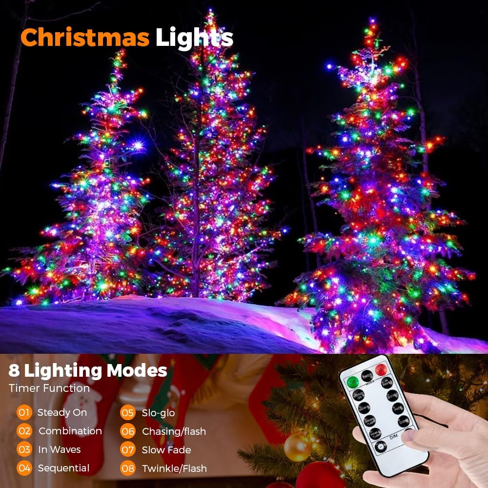 Fairy Lights & USB String Lights, 10M 100 Leds Copper Wire Light & Waterproof Outdoor Christmas Lights for Indoor Outdoor Lighting, Bedroom, Wedding Decor, Party, Christmas, Tree - Colourful