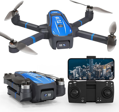 TL16 Drones with Camera 4K for Adults, Brushless Motor Drone for Beginners 90° Motorised Adjustable Lens Gesture Control Headless Mode Foldable Quadcopter, Blue
