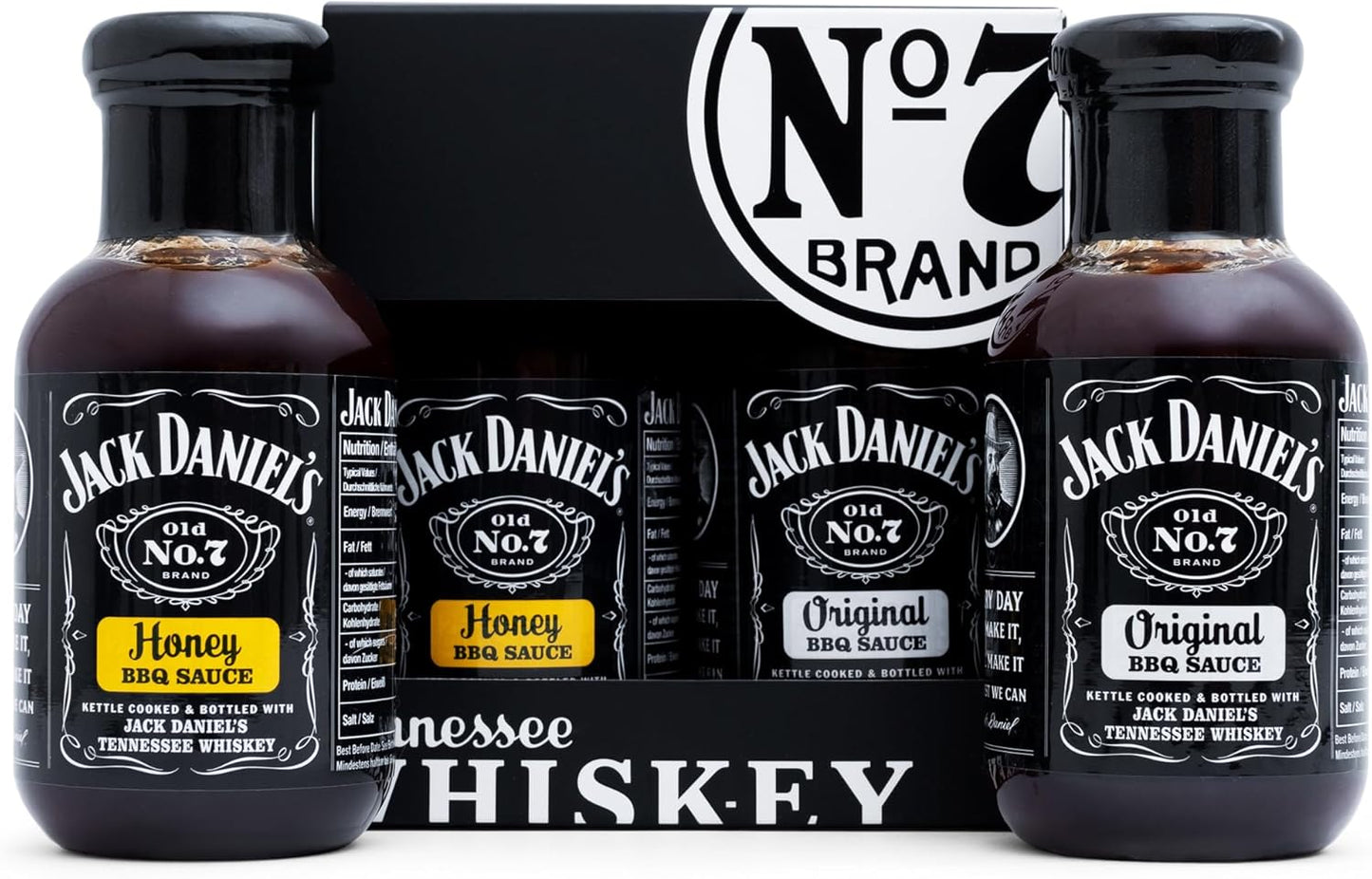 Jack Daniels BBQ Sauce Gift Set, 1X Honey, 1X Original BBQ Sauce Tennessee Whiskey, Jack Daniels Gifts for Men - Barbecue Food Gifts for Boyfriend, Dad and Mens Gift for Birthday, Stocking, Christmas