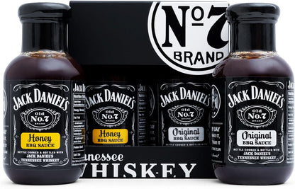 Jack Daniels BBQ Sauce Gift Set, 1X Honey, 1X Original BBQ Sauce Tennessee Whiskey, Jack Daniels Gifts for Men - Barbecue Food Gifts for Boyfriend, Dad and Mens Gift for Birthday, Stocking, Christmas