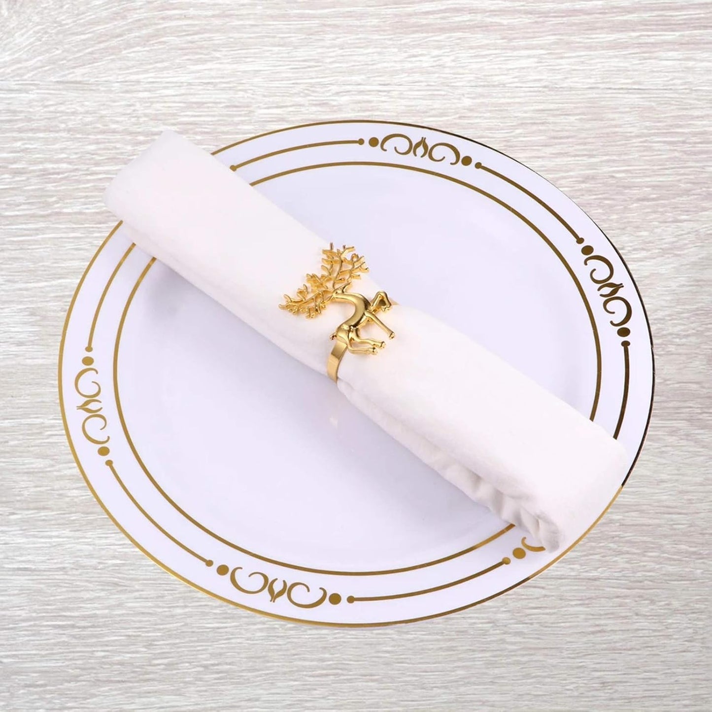 Christmas Napkin Rings- 6 Pcs Christmas Alloy Napkin Ring Holder Household Napkin Buckle for Table Decor, Wedding, Xmas, Party Dinner, Thanksgiving (Reindeer) (Gold)