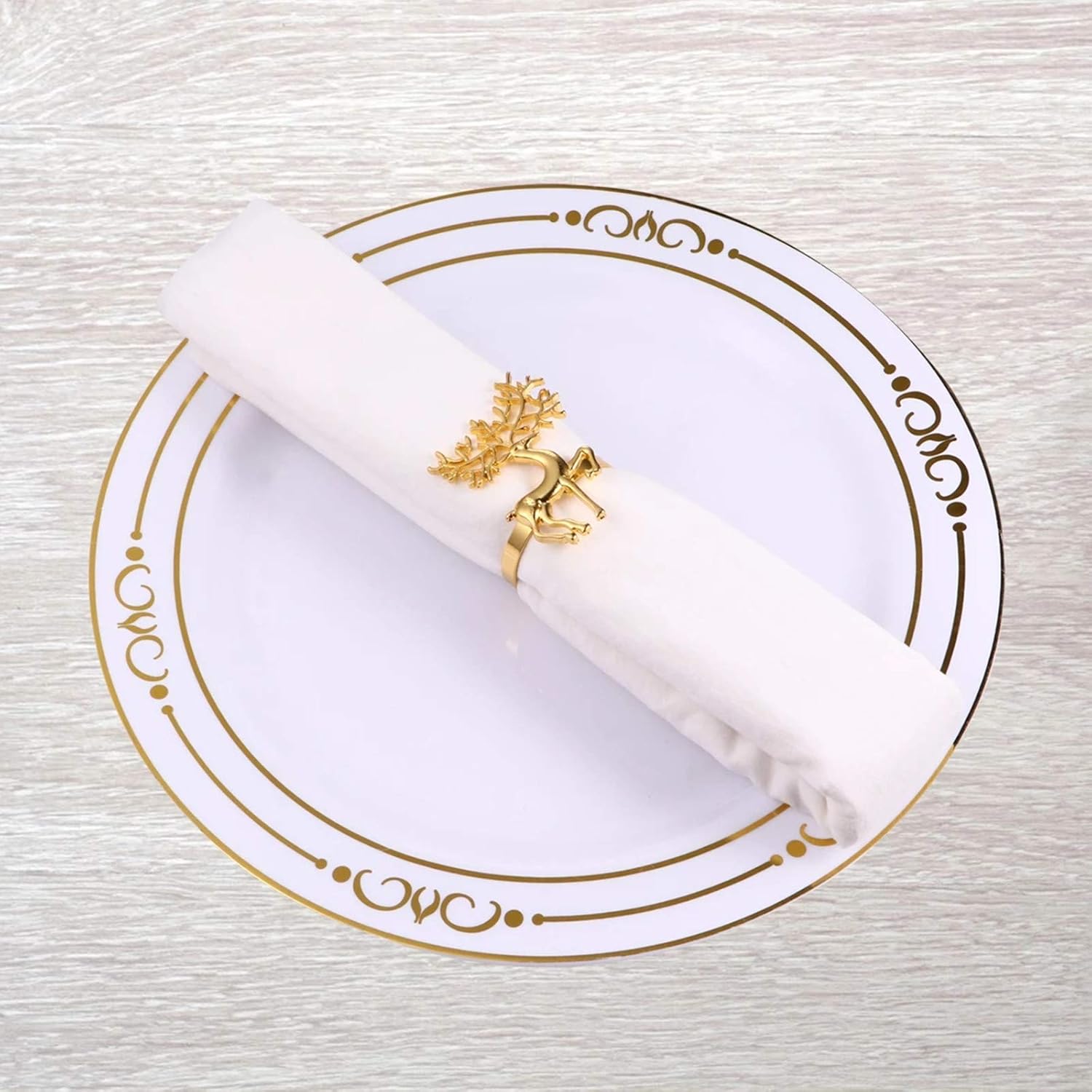 Christmas Napkin Rings- 6 Pcs Christmas Alloy Napkin Ring Holder Household Napkin Buckle for Table Decor, Wedding, Xmas, Party Dinner, Thanksgiving (Reindeer) (Gold)