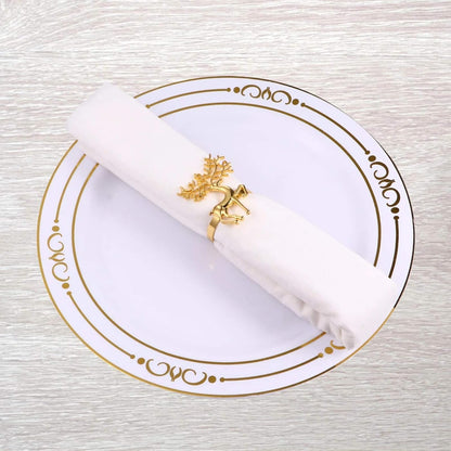 Christmas Napkin Rings- 6 Pcs Christmas Alloy Napkin Ring Holder Household Napkin Buckle for Table Decor, Wedding, Xmas, Party Dinner, Thanksgiving (Reindeer) (Gold)