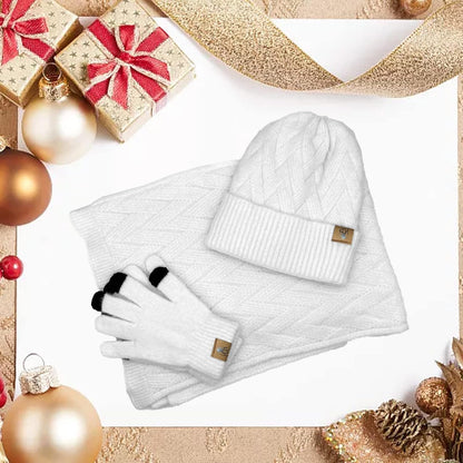 Womens Hat Scarf and Touch Screen Gloves Set Ladies Women Winter Scarf Warm Fleece Lined Beanie Skull Caps for Men Women