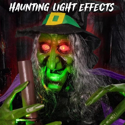 Halloween Animated Decorations Outdoor Scary Flying Hover Witch - 6Ft Flying Witch Decorations | Halloween Animated Props with Scary Sounds and Lights for Outdoor Garden Yard Halloween Decor