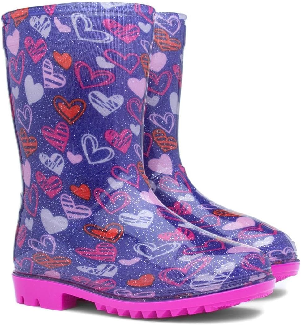 - Sunny Girls Purple Love Hearts Welly