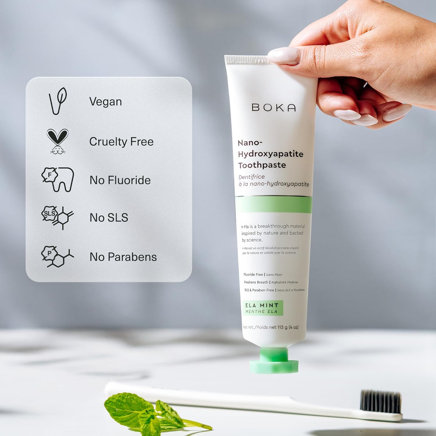 Fluoride Free Nano Hydroxyapatite Toothpaste - Adult & Kids - Appropriate for Sensitive Teeth - No Sulfates & Parabens - Natural Flavors & Vegan - Mild Ela Mint (113G) 1Pk
