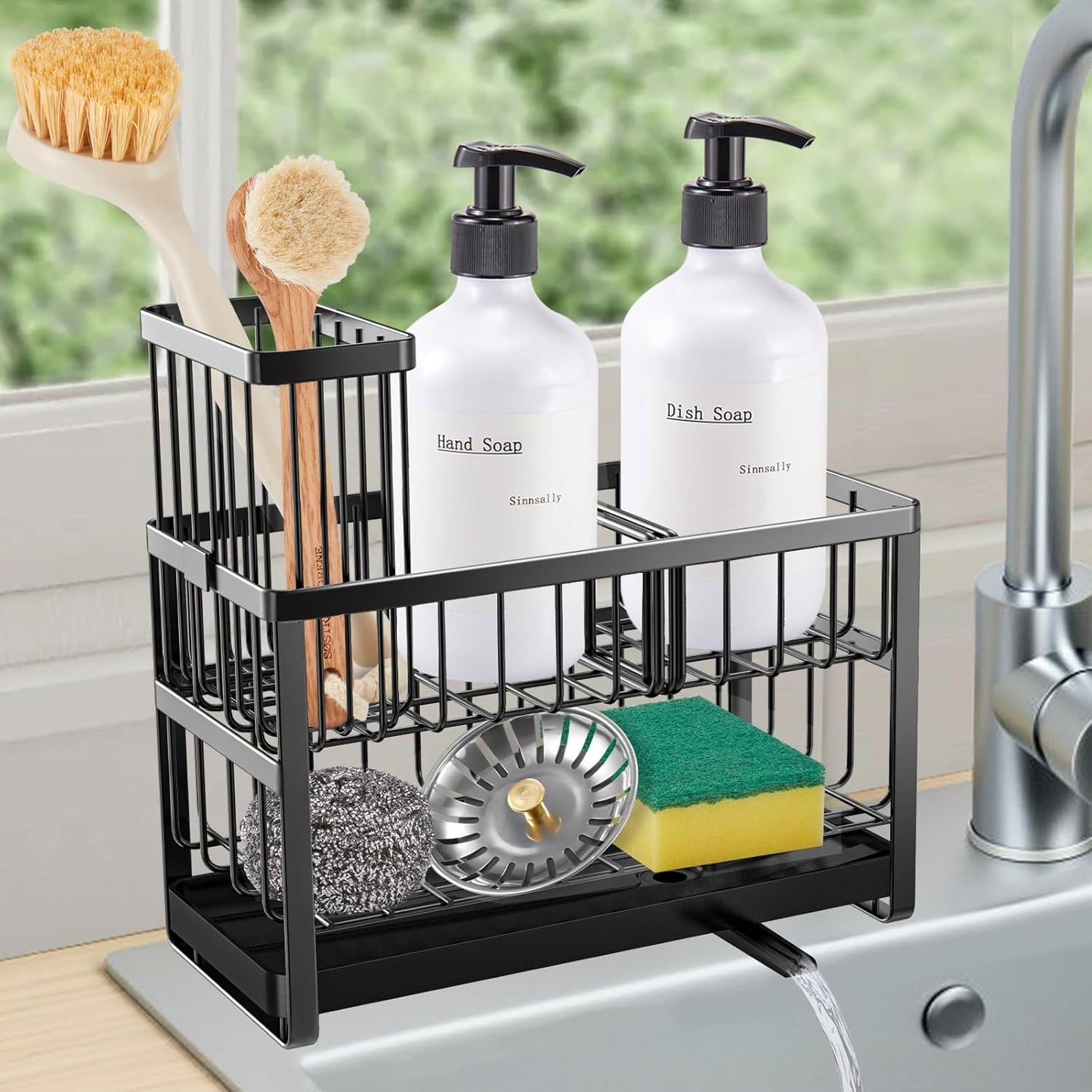 Sink Caddy Organiser Kitchen Sink Tidy Organizer,2 Tier Soap Dish Tray Washing up Caddy Sinkware Organiser,Sponge Holder for Kitchen Accessories Storage Rack with Brush Holder