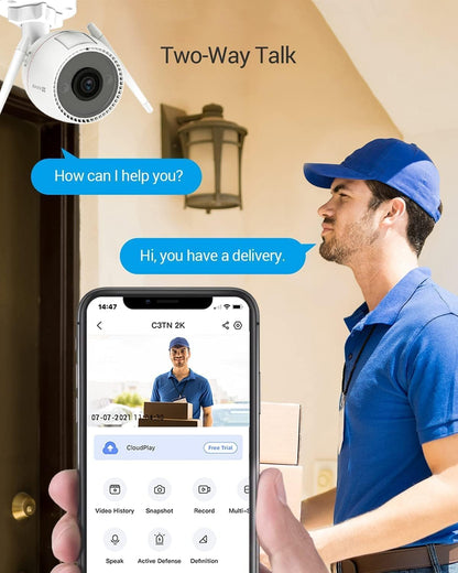 2K Outdoor Security Camera CCTV Wi-Fi Camera, 30M Colour Night Vision, AI Human Motion Detection, Two-Way Audio, Strobe & Siren Alert, IP67 Waterproof, 256GB SD Card/Cloud Storage (Outpro)