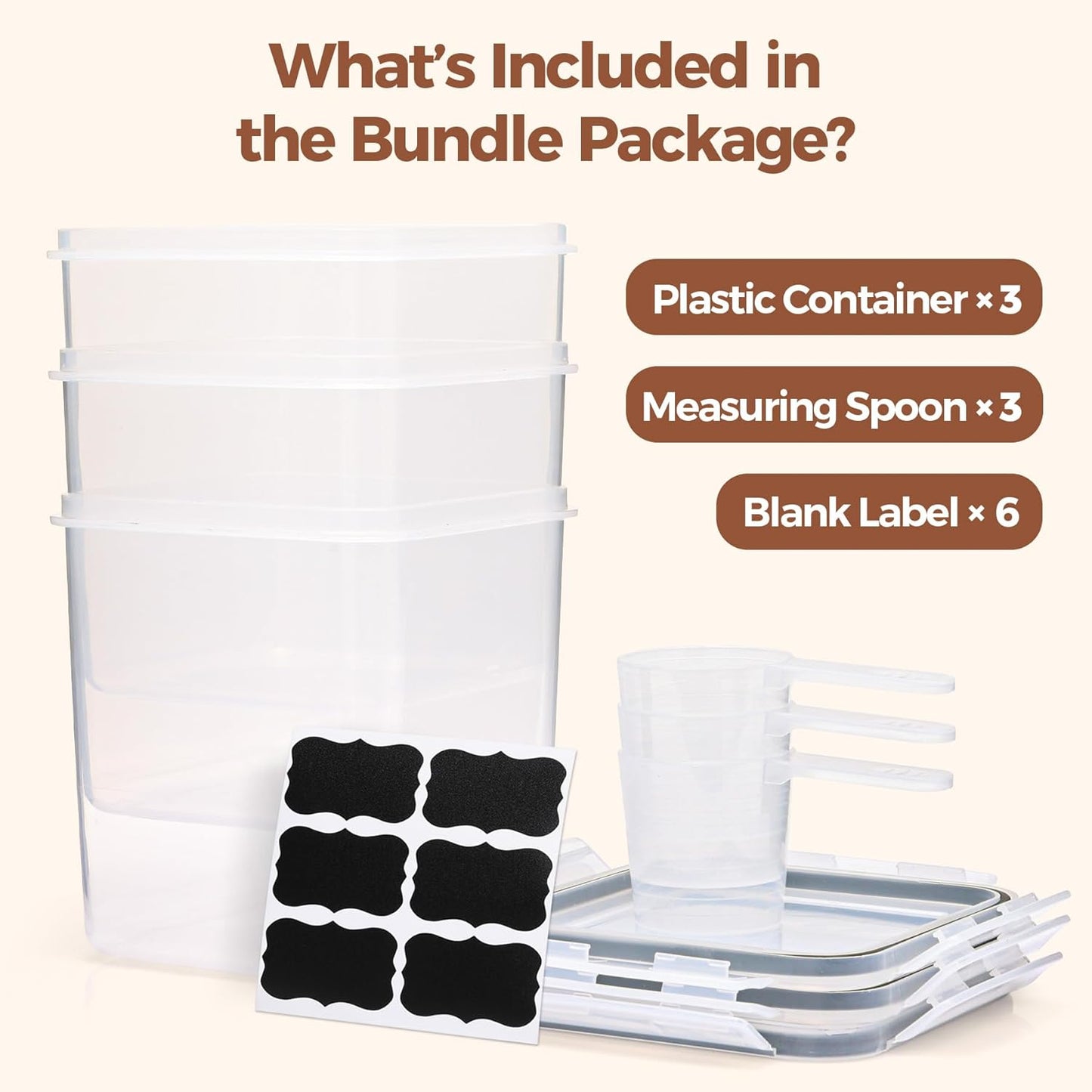 ComSaf  Storage Containers 2.5L Set of 3, Plastic Airtight Food Storage Containers with Lids, Large Clip-Lock Kitchen Storage Containers for Cereal, Rice, Pasta, Dry Food, Bpa-Free Pantry Storage
